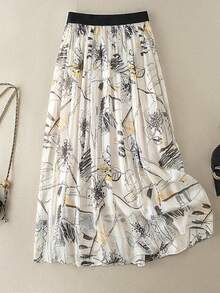 Váy chữ A cạp cao in họa tiết thanh lịch dành cho nữ của LuminousWealth, kiểu dáng thon gọn và xòe rộng, phù hợp cho trang phục thường ngày hoặc công sở, thích hợp cho mọi mùa xuân. - Nhiều màu - Xem 12