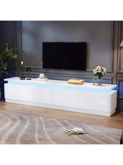 180 34 40 Cm TV St Drawers, Cabinet LED Lighting, High Gloss Sideboard Table, Drawer Unit, TVs Up To 80 Inches, Wit view 2