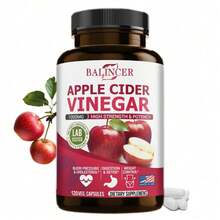 Suplemento de vinagre de manzana, potencia natural 1000 mg, para el control del peso y la energía diaria, 120 cápsulas - 1 botella - Ver 9
