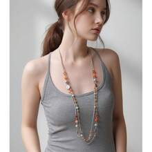 Noessla Layered Long Necklaces For Women Crystal Beaded Statement Necklace Sweater Silver Chain With Gifts Box Jewelry{Inchcolor_nameinch:InchOrangeinch} - 橘色 - 查看 4