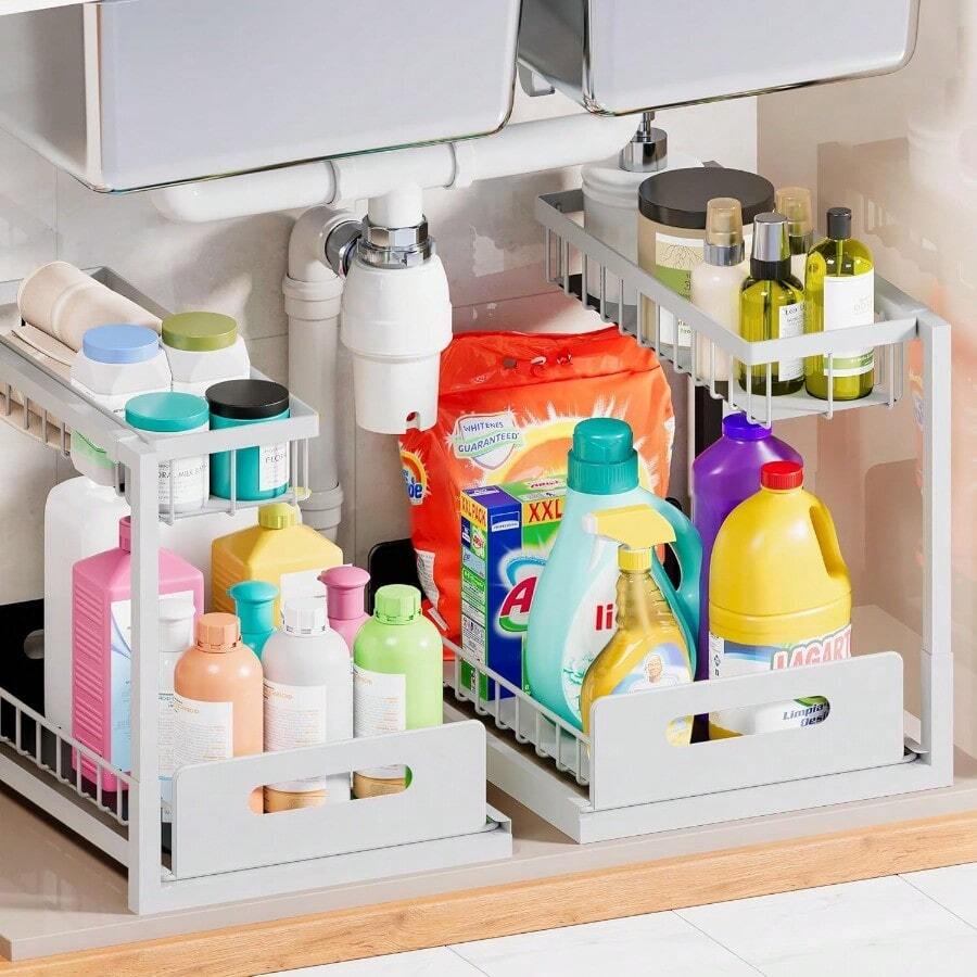 Under Sink Organizer And Storage Slide Out Cabinet Organizer Pull Out Sink Shelf For Kitchen Bathroom Laundry White 1 Pack - White - View 1