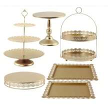 6 Pcs Gold Tiered Cake Stand Set For Elegant Wedding Party Dessert Display Ideal For Cupcake Holder And Sweet Treats Presentation In Event Decorations Stylish And Durable Design For Home And Outdoor Use - Vàng - Xem 2