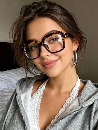 1 pieza Gafas cuadradas grandes de moda y transparentes, personalizadas y versátiles para uso casual de mujer, adecuadas para uso diario, fotografía callejera, lectura, escritura, transporte, vacaciones, turismo, accesorios de playa