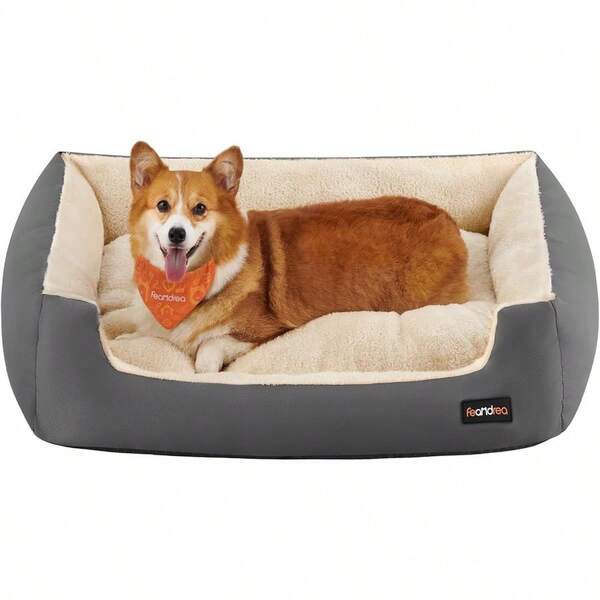 Feandrea Dog Bed Cosy Dog Sofa Bed With Removable Reversible Cushion Washable Raised Edges NonSlip Bottom L 85 X 65 X 21 Cm Dark Grey PGW004G01