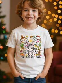 Playera Navideña para niños BURRITO SABANERO, de manga corta, suave con estampado estilo cute. Sensación tipo algodón, textura suave, fresca y cómoda. - Blanco - Ver 1