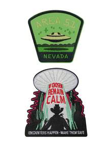 2pcs UFO Travel Iron-On Patches, Alien And Glow-In-The-Dark UFO Embroidered Applique Badges For Men's Fashion Accessories, Sewing Enthusiasts, Clothing, Bag And Hat Decoration, Bag Embellishment, DIY Crafts, Casual Fashion, Alien Theme, Sewon Applique, Fabric Badge, Fashion Badges, Decorative Patches, Men's Accessories, Patch Collectors - 彩色 - 查看 9