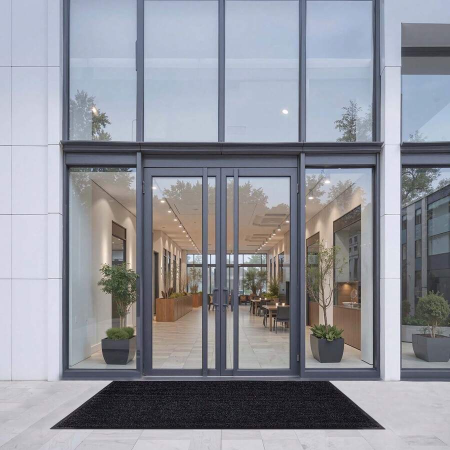 Front Door Mat, 8 X 4 Ft Commercial Floor Mat For Indoor And Outdoor, Stylish Striped Industrial Carpet With PVC Backing, Heavy Duty Washable Entry Rug For Hallway, Balcony, Garage, Grey - 8 x 4 英尺 - 查看 1