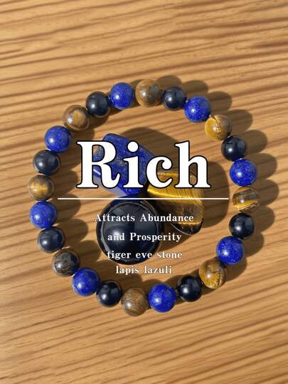 Herren Wohlstandsarmband 8mm Tigerauge, Lapislazuli, Schwarzer Turmalin Schutz, Balance, Wohlstand, Glück Boho spirituelle Perlen für Herren & Damen