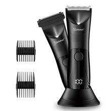 Hatteker 1pc 2in1 Male Electric Rechargeable Beard Trimmer LED Display Ceramic Blade Body Trimmer Grooming Kit