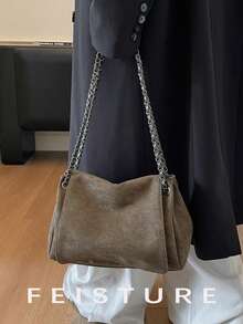 1个FEISTURE麂皮翻盖链条单肩包，时尚女士斜挎包，适合女孩、女士、大学生、年轻职业人士，非常适合工作、商务、通勤和上学等场合。 - 綠色 - 查看 9