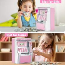TFKI Pink Piggy Bank For ATM Machine Bank For Real Money With Debit Card Bill Feeder Coin Recognition Balance Calculator Electronic Savings  Box Gifts For Teen Boy Girl - như hình ảnh - Xem 4