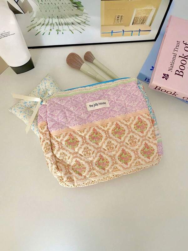 This Simple Yet Stylish Color-Blocked Storage Bag (Asymmetrical Pattern) Can Be Used As A Cosmetics Organizer Or A General Storage Bag, Easily Holding Small Items Such As Lipstick, Makeup Brushes, Skincare Products, Mobile Phones, And Loose Change. Suitable For Various Occasions Including Home, Travel, Vacation, And School