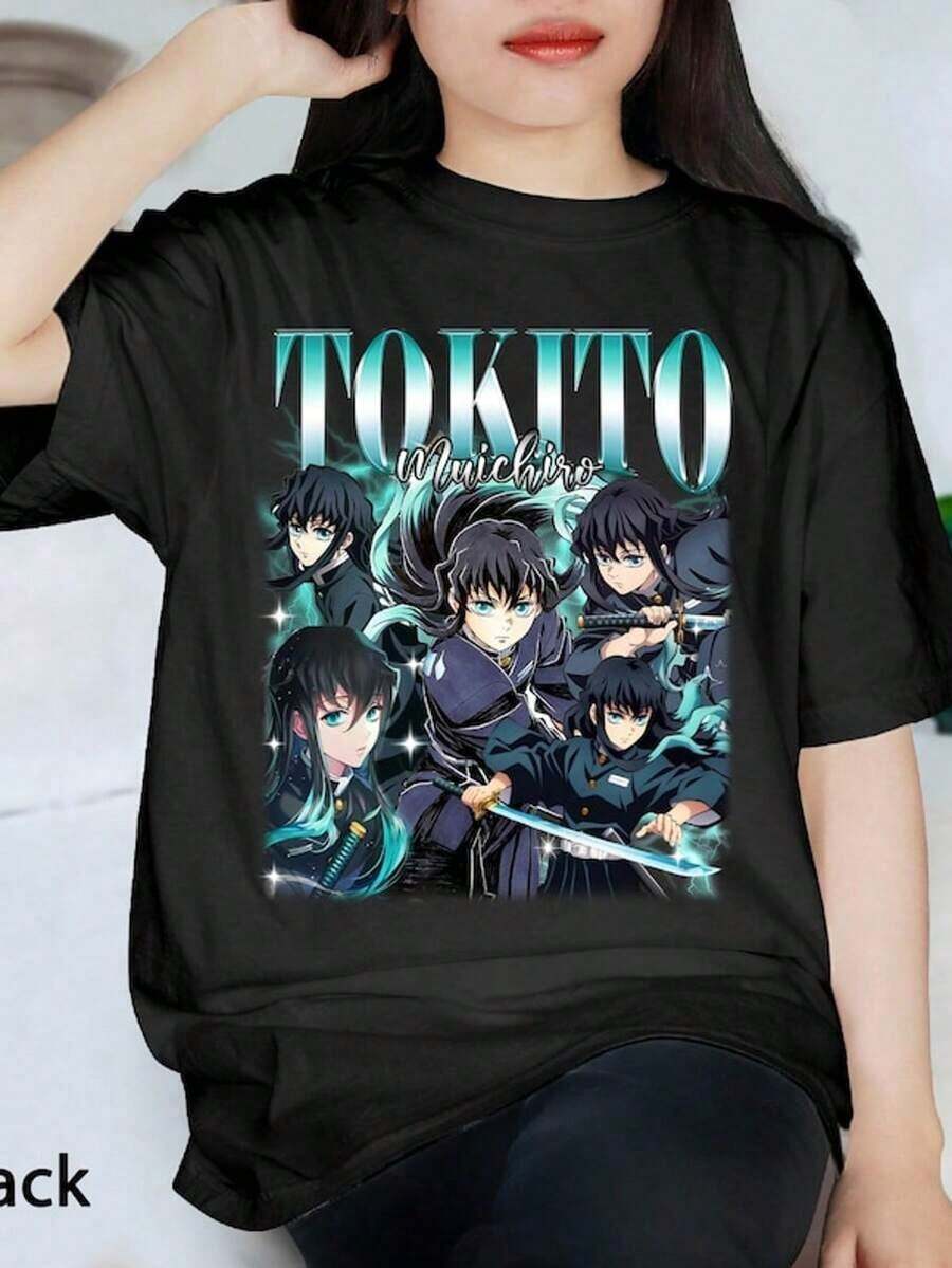 Tokito Muichiro Vintage Anime Shirt, Muichiro Retro Shirt, Anime Fan Gift For Men And Women, Cotton T-Shirts For Women - 黑色 - 查看 1