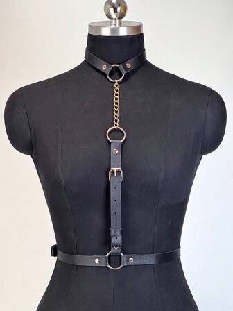 哥特风手工PU皮革束身腰带 时尚仿皮笼式背心 胸部塑形束身带 腰带 束腰带 原宿风