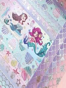 Cartoon High-Quality Notebook & Paper Stickers Tape, Fairy Tale Mermaid Creative DIY Decorative Notebook, Christmas Sticker Set - Multicolor - View 6