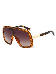 1 Pair Women's Leopard Print Shield-Shaped PC Frame Personalized Connected Lens Large Frame Street Style Vacation Fashion Fashion Glasses - Multicolor - View 4