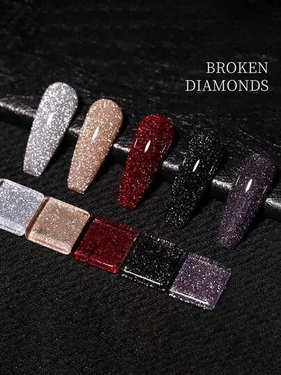 10毫升/瓶 秋季Nowa钻石凝胶指甲油 2025新款圣诞美甲 黑色美甲 红色美甲 美甲艺术 闪光亮片 超闪 白色美甲 6色钻石美甲胶水 适用于脚趾甲 沙龙使用 棕色美甲 橙色美甲