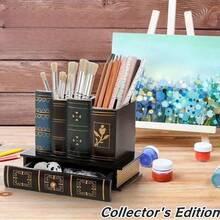 1 Stück Vintage Europäischer Holz Stifthalter, Aufbewahrung & Organisation: Büroorganizer für zuhause, Stiftaufbewahrungsbox, Fach-Behälter, Retro Stiftbecher, dekorativer Holz-Falschbuch-Look, multifunktionaler kreativer Mode Stifthalter mit Schublade - Schreibtischorganizer und dekorative Aufbewahrungsbox, Rückkehr zur Schule Zubehör, Bürobedarf, Schulmaterial, Dorm-Bedarf, Geschenk für Familie und Freunde, Geburtstagsgeschenk, Valentinstag Geschenk, Neujahr Geschenk, Feiertags Geschenk, Party Bedarf