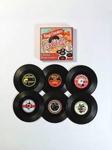6 buc suporturi de pahare retro din vinil - suporturi antiderapante rezistente la căldură, potrivite pentru decorul bucătăriei și sufrageriei, cel mai bun cadou pentru ziua de naștere și absolvire - Multicolor - Vizualizare 8
