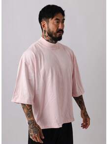 Premium High Neck Over Boxy T-Shirt - Rosa Pálido - Ver 3