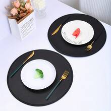 6pcs Round Faux Leather Placemats (33cm), Round Waterproof Double-Sided PU Kitchen/Dining Table Mats, Non-Slip Washable, Suitable For Hotel, Restaurant And Kitchen, Black - Multicolor - View 6