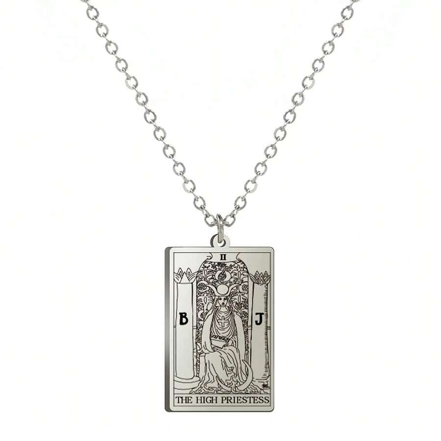 TEAMER Stainless Steel Tarot Cards Necklace Vintage Tarot Jewelry Good Luck Amulet Pendants For Women{Inchcolor_nameinch:InchSilver-THEHIGHPRIESTESSinch} - 銀-THEHIGHPRIESTESS - 查看 1