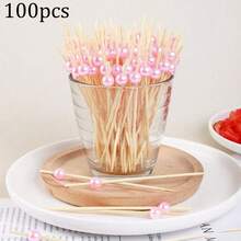 50pcs/100pcs Gradient Pearl Bamboo Stick Disposable Fruit Fork Creative Fancy Cocktail Sushi Stick Holiday Party - Multicolor - View 8