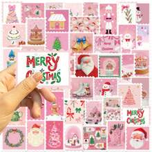50PCS Cartoon Pink Christmas Stamps Doodle Stickers DIY Decorative Decals Phone Case Laptop Diary Guitar Cups Stationery Waterproof Stickers - Multicolor - View 5