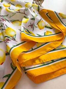 Women Bandana  Fresh Fruit Print Imitation Silk Satin Small Square Scarf/Headband, New Women Lemon Pattern Elegant Beach Accessories Fashion UV Protection Versatile Scarf, Suitable For Beach, Street, Daily, Vacation, Business Etc. - 黃色 - 查看 9