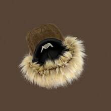 1 Pc Autumn And Winter New Yy Letter Embroidery Imitation Fur Plush Ear Protection Corduroy Thick Duckbill Cap Warm Baseball Cap - 棕色 - 查看 4