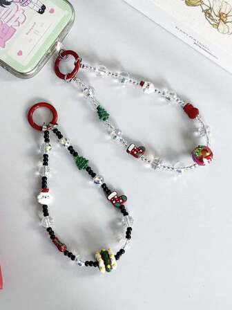 1件圣诞老人手工串珠手机挂绳、相机挂绳、包包挂饰、钥匙扣、高端户外配饰