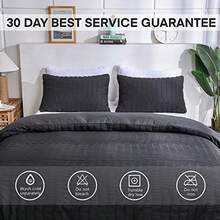 AveLom Seersucker Duvet Cover Set Queen Size 90 X 90 Inches 3 Pieces (1 Duvet Cover + 2 Pillow Cases) Black Ultra Soft Washed Microfiber Textured Duvet Cover With Zipper Closure Corner Ties - Black - View 7