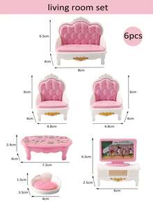3-6 Inch Doll Furniture Set, Children's Pretend Play Indoor Furniture Toys, Mini Kitchen/Living Room/Bedroom(2 Random Styles)/Bathroom 4 Series Options, Suitable As Preschool Gift, Doll House Furniture Set Gift - Multicolor - View 7