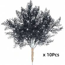 MEHELANY 10Pcs Blak Artificial Glitter Leaves Fake Plants Branches Leaf Christmas Tree Picks Sparkling Fillers Sprays For Xmas Wreath Garland DIY Crafts Home Holiday Arrangement Decor Christmas Party , Holiday Table Setting Valentine Bouquets Embellishment, Hostess Gifts Home Decor Christmas Decorations Room Decor