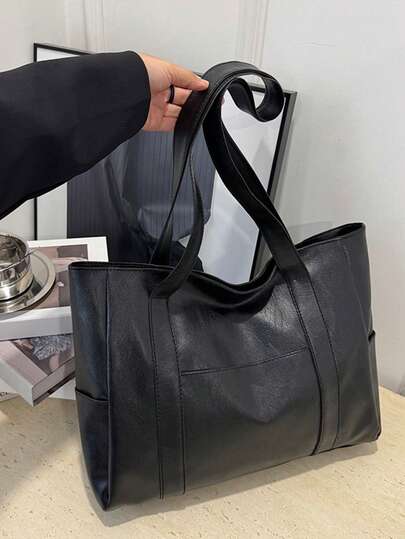 Fashionable Versatile Contrast Color Tote Bag