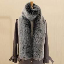 1 Pc Winter Fur Shawl Scarf Furry Scarf Imitation Fox Fur Collar Imitation Raccoon Fur Hat Strip Versatile Elongated For Women - Màu xám đen - Xem 10