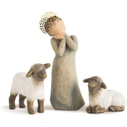 Little Shepherdess Sculpted HandPainted Nativity Figures 3Piece Set