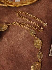 1pc Women's Metal Carved Flower Bohemian Western Style Vintage Waist Chain, Casual & Fashionable Boho Halloween - 金色 - 查看 3