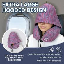 Travel Pillow With Extra Large Hood For Airplane Long Flights Privacy And Comfort Memory Foam With Skin-Friendly Cover For Road Trip HeadandNeck Support For Plane Office Cars Sleeping And Rest Colorful Gift - 豐富多彩的 - 查看 3
