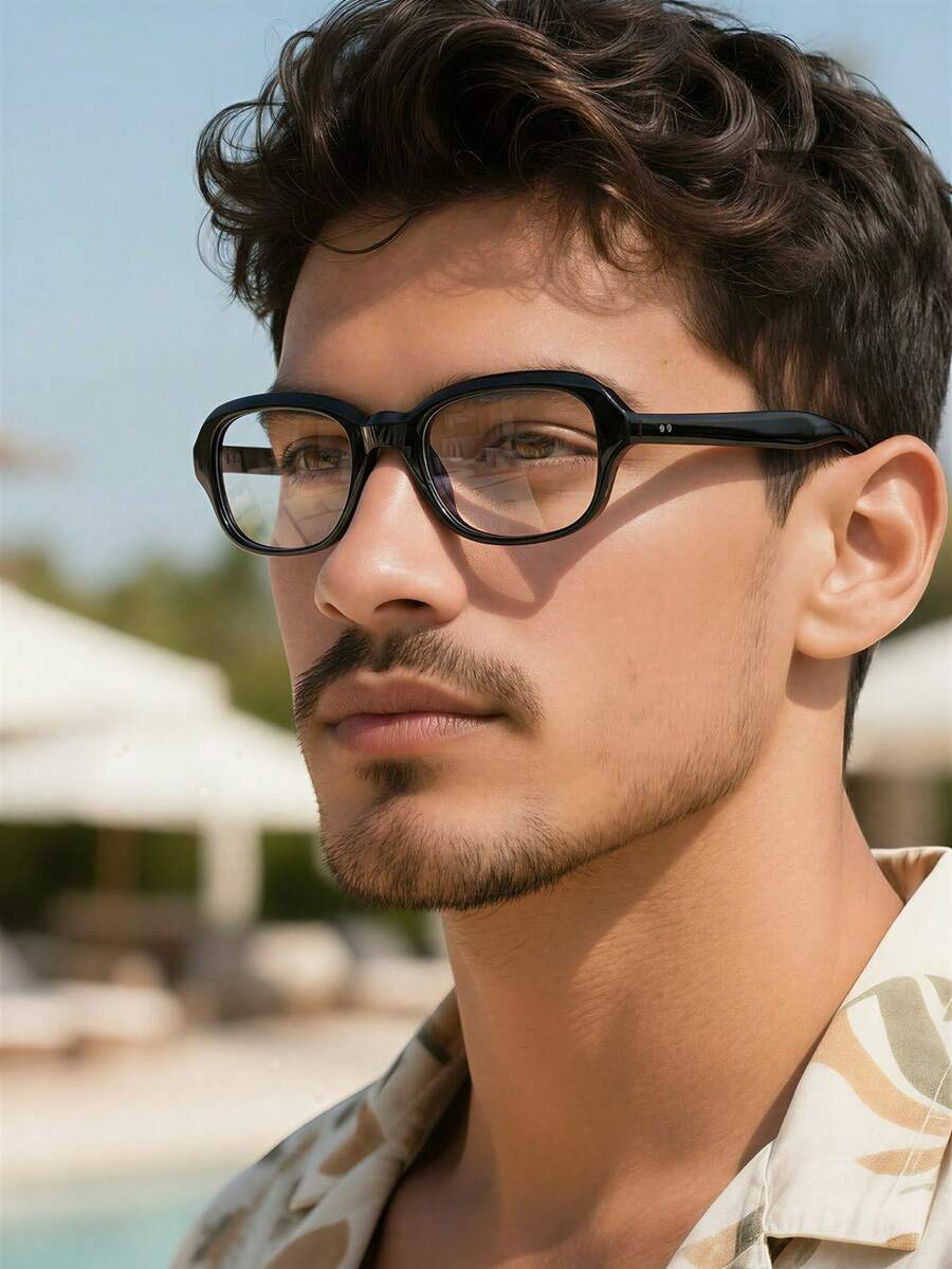 1副男士黑色圆形PC镜框个性化简约时尚铆钉无度数眼镜