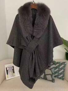 1pc Faux Cashmere & Faux Fur Shawl, Fashionable & Stylish For Daily Wear, Parties, Travels, Christmas Gift For Dress