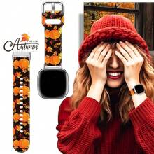 Compatible With Watch Band Fitbit Versa 3, Versa 4, Sense, Sense 2, Holiday Pattern Silicone Replacement Strap{Inchcolor_nameinch:InchAutumnColorBlackPumpkininch,Inchsize_nameinch:InchForVersa4/Versa3/Sense2/Senseinch} - AutumnColorBlackPumpkin - View 7