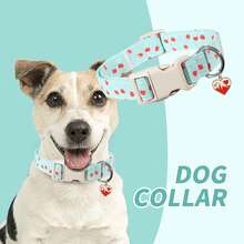 Collar para perro del Día de San Valentín | Hebilla de de liberación rápida | Fibra de poliéster suave | Se adapta a perros pequeños y grandes | Patrón de fósforos con forma de corazón | Ideal para bodas y cumpleaños, accesorios para mascotas | Ropa romántica para mascotas | Hebilla de plástico beige - Celeste - Ver 2