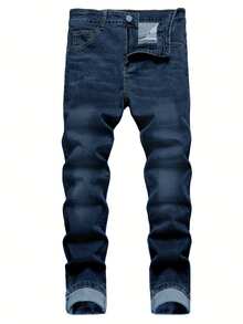 Men's Casual Straight-Leg Jeans (With Pockets) - Dark Washed Blue L30 - View 2