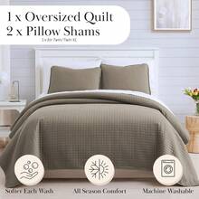 Full/Queen Quilt Bedding Set, Microfiber Quilts Queen Size, Coverlet, Stain & Pet Hair Resistant Bedding, Full Size Bedspread With 2 Pillow Shams, Bone, 2025 - 10 - 深灰褐色 - 查看 2
