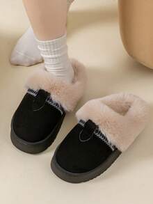 2025 Nuevas pantuflas de invierno de felpa gruesa y cálida, pantuflas versátiles casuales para mujer para interiores y exteriores - Negro - Ver 2