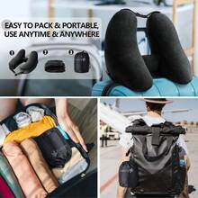 Neck Pillow For Travel Inflatable Airplane Pillow Comfortably Supports Head Neck And Chin Inflatable Travel Pillow With Soft Velour Cover And Portable Drawstring Bag Black Gift - PremiumBlack - Xem 6
