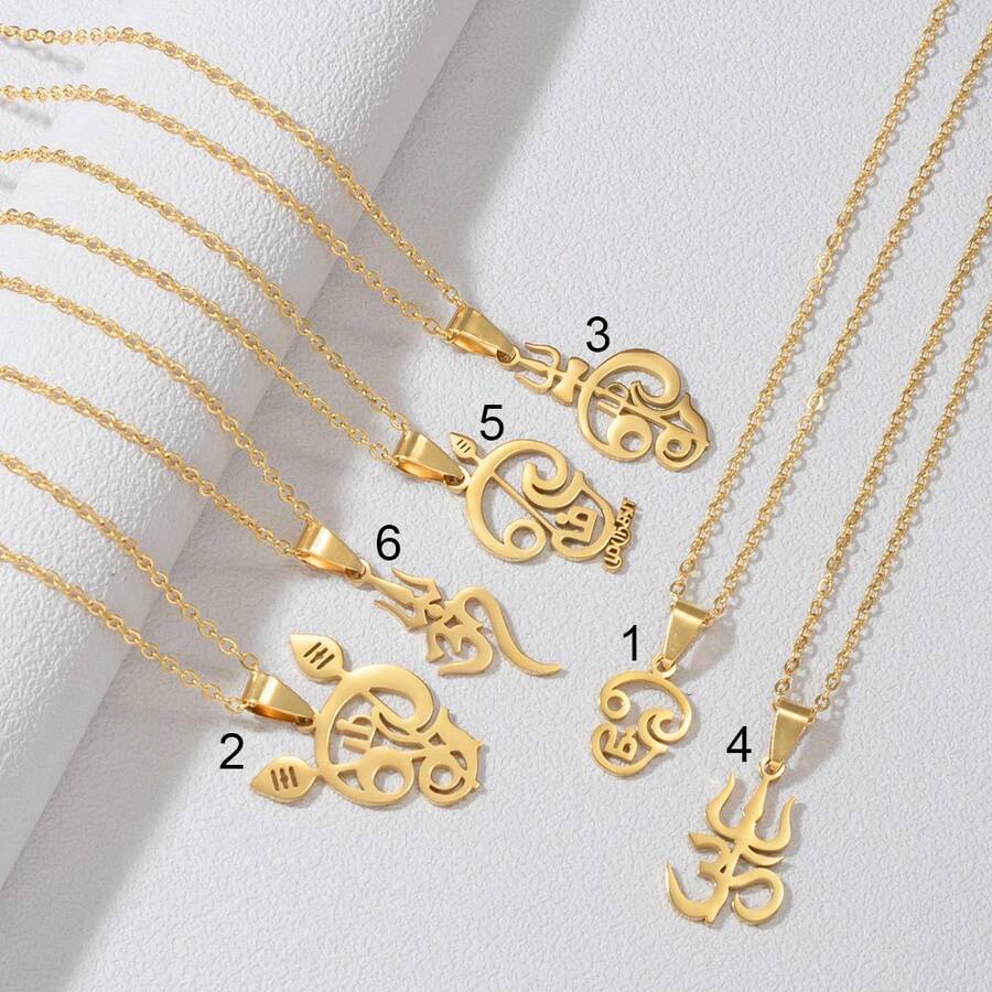 1件泰米尔语“唵”字印度教符号吊坠项链，女士女孩不锈钢印度宗教饰品 - 彩色 - 查看 1