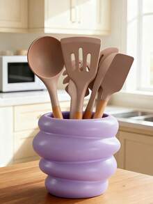 1pc/Set Bohemian Style Kitchen Utensil Storage Rack, Cute Wavy Countertop Canister, Fashionable Space-Saving Kitchen Organizer Container, Durable Decorative Vessel, Perfect For Modern Kitchen Storage And Stylish Display