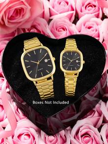 男士手表、女士手表、情侣手表套装、单件套装，带日期显示和可调节表带，时尚休闲石英表，适合日常佩戴、生日礼物、返校季礼物、感恩节礼物、情侣场合礼物，完美之选（不含包装盒） - 金色 - 查看 7